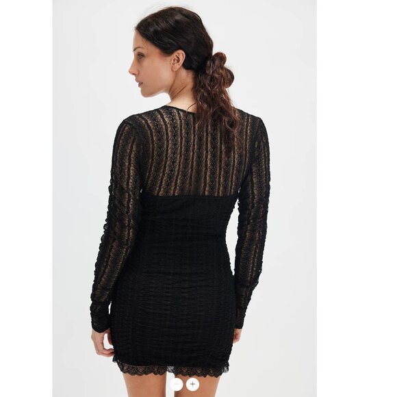 LoveShackFancy Evangelina Dress Ruched Stretchy Black White Lace Women's Small - Picture 2 of 8